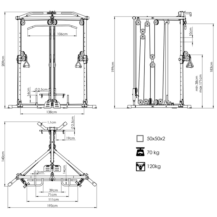 Freihantel-Trainingsstation mit oberem und unterem Seilzug MS-W106 2.0 – Marbo Sport
