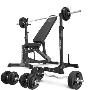 Set MS30_2.0_113KG_G | Doppelseitig verstellbare Hantelbank + Hantelablage (2 Stück) mit Sicherung + Stangen- und Hantelscheiben gummiert Set 113 kg - Marbo Sport
