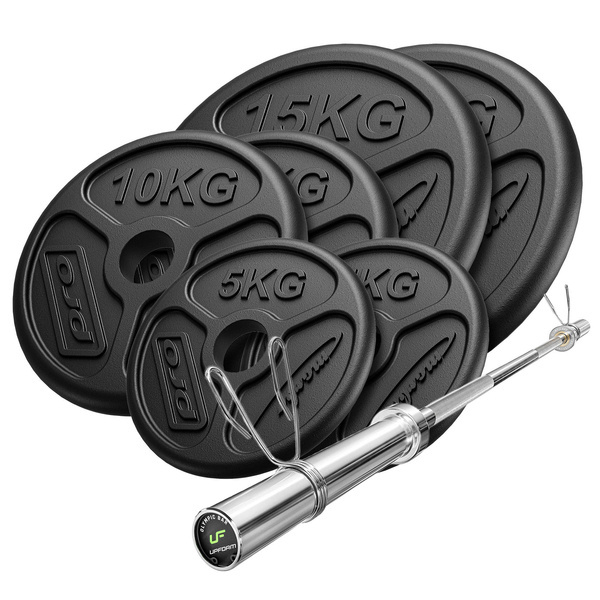 Set 75kg | olympische Langhantelstange 180 cm + Hantelscheiben 2x15kg, 2x10kg, 2x5kg - Marbo Sport