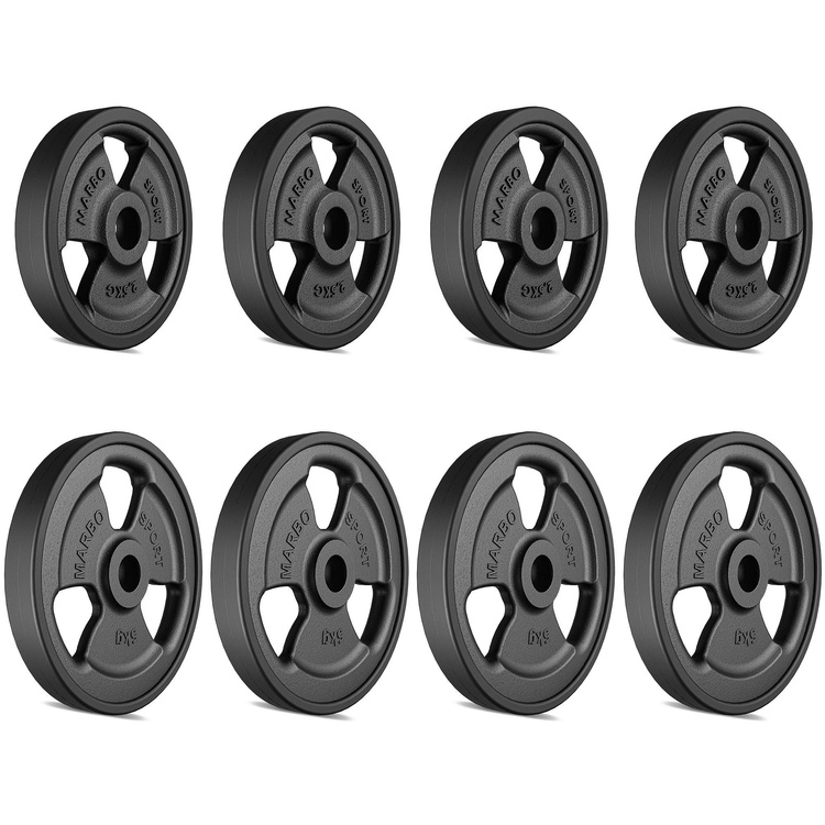 Tri-Grip gummierte Guss Hantelscheiben-Set Gewichte mit ø30/31 mm Bohrung | Set 30 kg / 4 x 5 kg + 4 x 2,5 kg - Marbo Sport