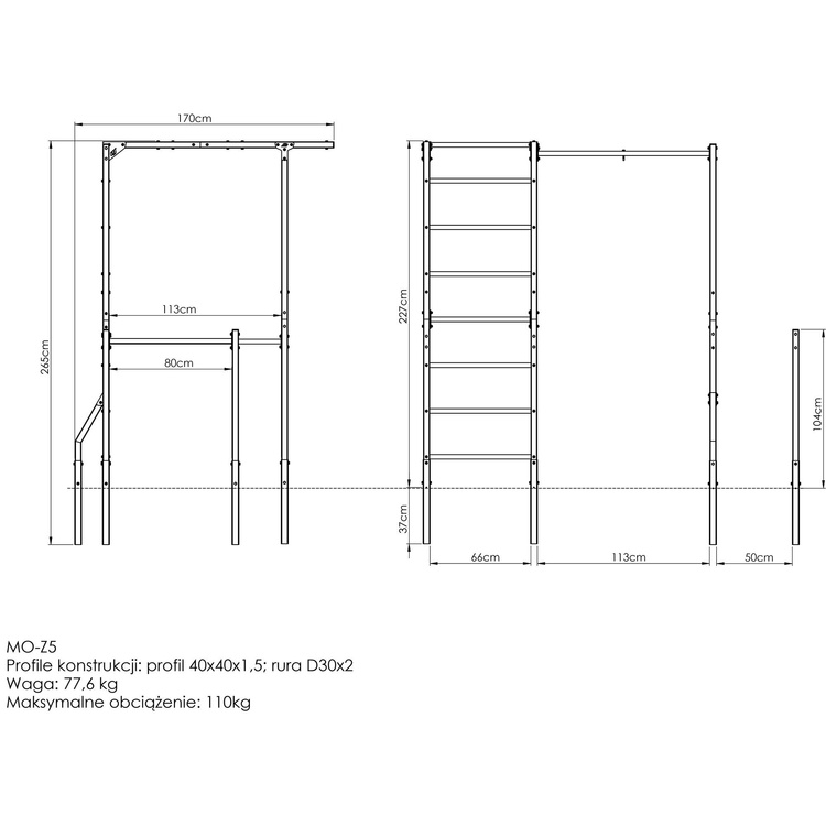 Outdoor Sprossenwand mit Klimmzugstange, Boxsackhalterung und Dip Station MO-Z5 - Marbo Sport