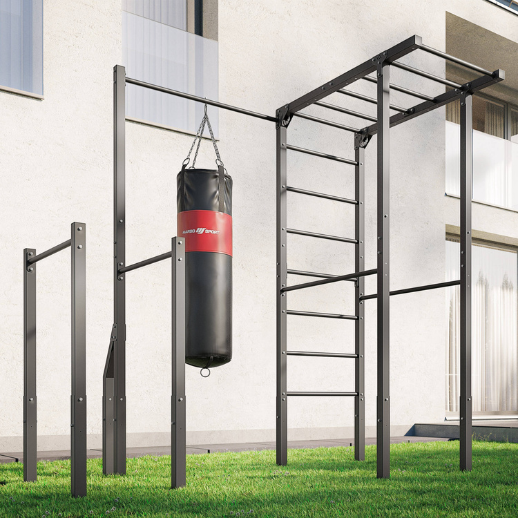 Outdoor Sprossenwand mit Klimmzugstange, Boxsackhalterung und Dip Station MO-Z5 - Marbo Sport