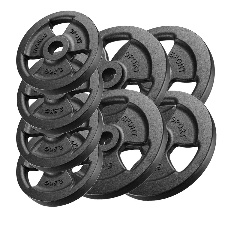 Tri-Grip Guss Hantelscheiben-Set Gewichte mit ø30/31 mm Bohrung | Set 30 kg / 4 x 5 kg + 4 x 2,5 kg - Marbo Sport