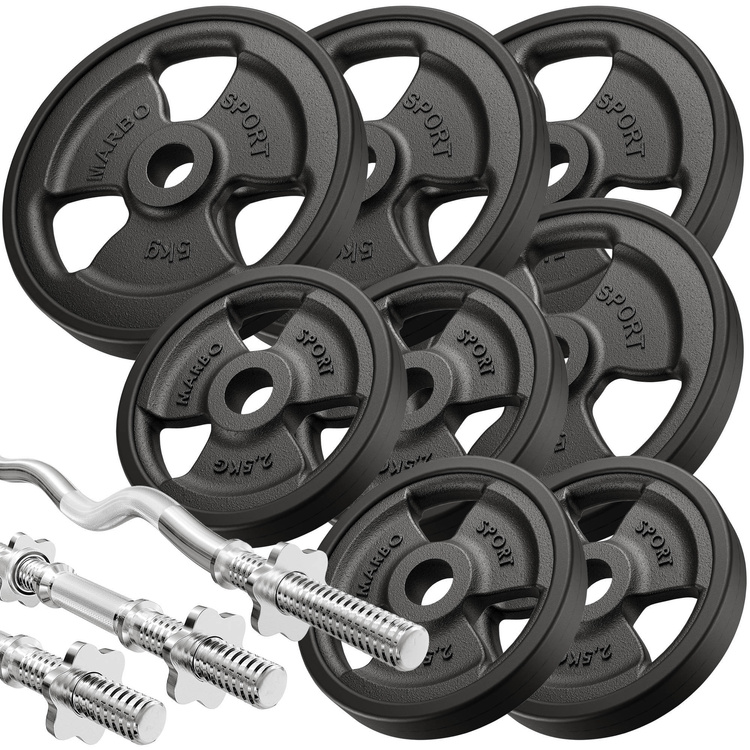 Set MS39_2.0_42KG_G | Doppelseitige Bank + Curl Pult + Beinpresse + Stangen- und Hantelscheiben gummiert Set 42kg - Marbo Sport