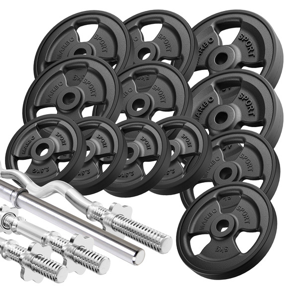 Hantelstangen gummierte Tri-Grip Hantelscheiben Set 83 kg - Marbo Sport