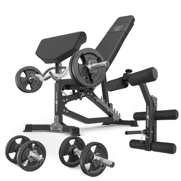 Set MS39_2.0_42KG | Doppelseitige Bank + Curl Pult + Beinpresse + Stangen- und Hantelscheiben Set 42kg - Marbo Sport