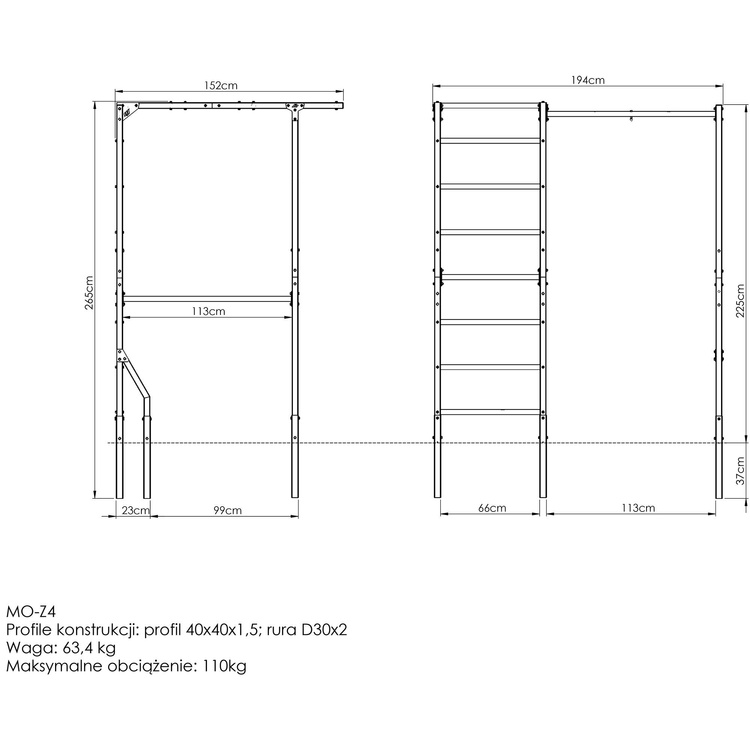 Outdoor Sprossenwand mit Klimmzugstange und Boxsackhalterung MO-Z4 - Marbo Sport