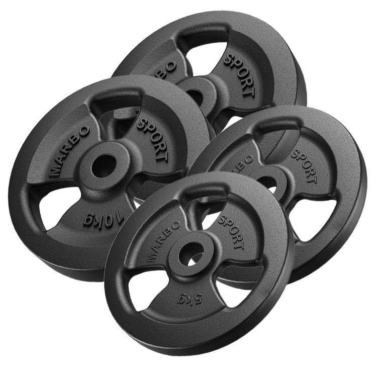 Tri-Grip Guss Hantelscheiben-Set Gewichte mit ø30/31 mm Bohrung | Set 30 kg / 2 x 10 kg + 2 x 5 kg - Marbo Sport