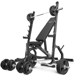 Set MS8_2.0_113KG_G | Doppelseitig verstellbare Hantelbank + Multilevel-Ständer (2 Stück) + Stangen- und Hantelscheiben gummiert Set 113 kg - Marbo Sport