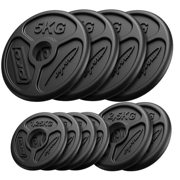 Olympia Guss Hantelscheiben-Set Gewichte mit ø50/51 mm Bohrung | Set 30 kg / 4 x 5 kg + 2 x 2,5 kg + 4 x 1,25 kg - Marbo Sport