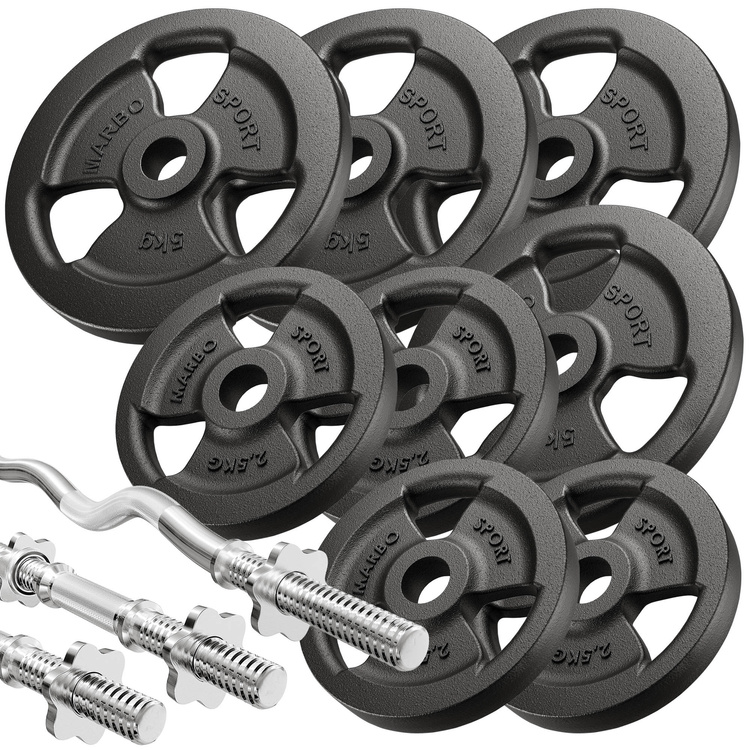 MH1_68KG_KIER | Verstellbare multifunktionale Trainingsbank + Curl Pult Scott-Bank + Beintrainer + Hantelstangen / Hantelscheiben Set 42 kg - Marbo Sport