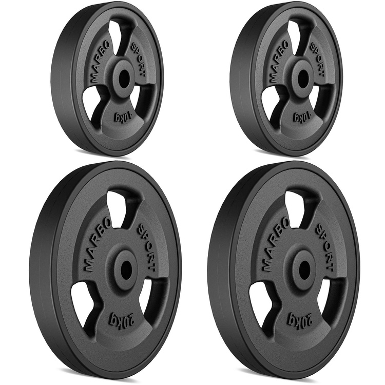 Tri-Grip gummierte Guss Hantelscheiben-Set Gewichte mit ø30/31 mm Bohrung | Set 60 kg / 2 x 20 kg + 2 x 10 kg - Marbo Sport