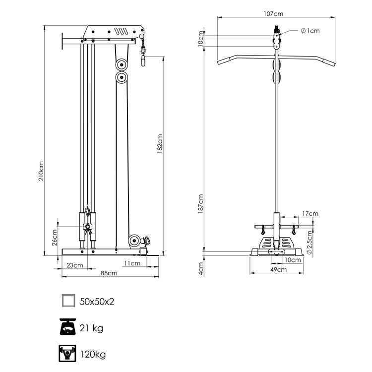 Wandmontierter Latzug mit zwei Führungsschienen MS-W103 2.0 – Marbo Sport