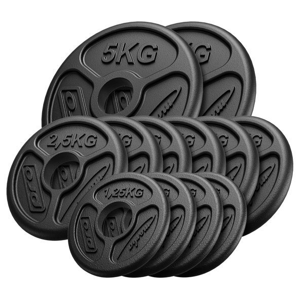 Olympia Guss Hantelscheiben-Set Gewichte mit ø50/51 mm Bohrung | Set 30 kg / 2 x 5 kg + 6 x 2,5 kg + 4 x 1,25 kg - Marbo Sport