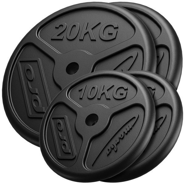 Slim Guss Hantelscheiben-Set Gewichte mit ø30/31 mm Bohrung | Set 60 kg / 2 x 20 kg + 2 x 10 kg - Marbo Sport