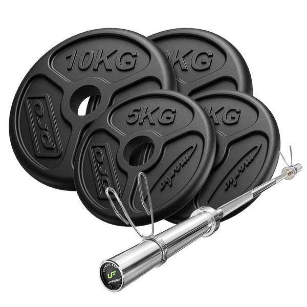 Set 45kg | olympische Langhantelstange 180 cm + Hantelscheiben 2x10kg, 2x5kg - Marbo Sport