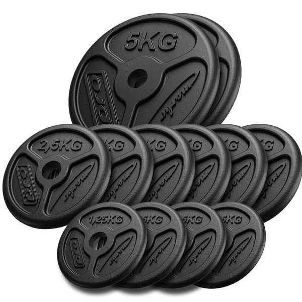 Slim Guss Hantelscheiben-Set Gewichte mit ø30/31 mm Bohrung | Set 30 kg / 4 x 1,25 kg, 6 x 2,5 kg, 2 x 5 kg - Marbo Sport