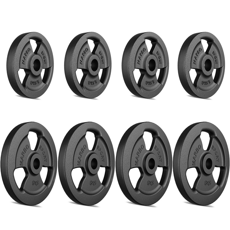 Tri-Grip Guss Hantelscheiben-Set Gewichte mit ø30/31 mm Bohrung | Set 30 kg / 4 x 5 kg + 4 x 2,5 kg - Marbo Sport
