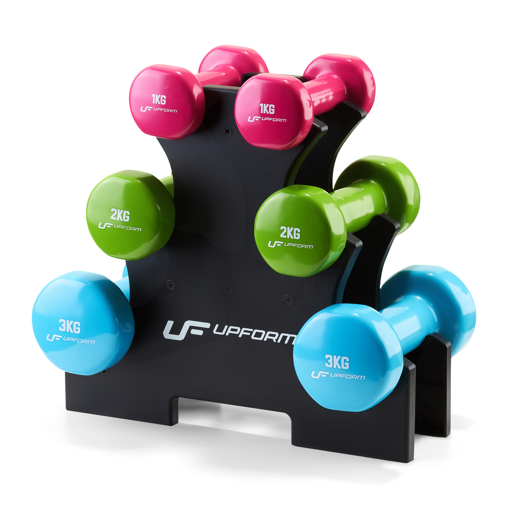 UpForm Vinyl-Fitness-Hantelset 12 kg mit Ständer
