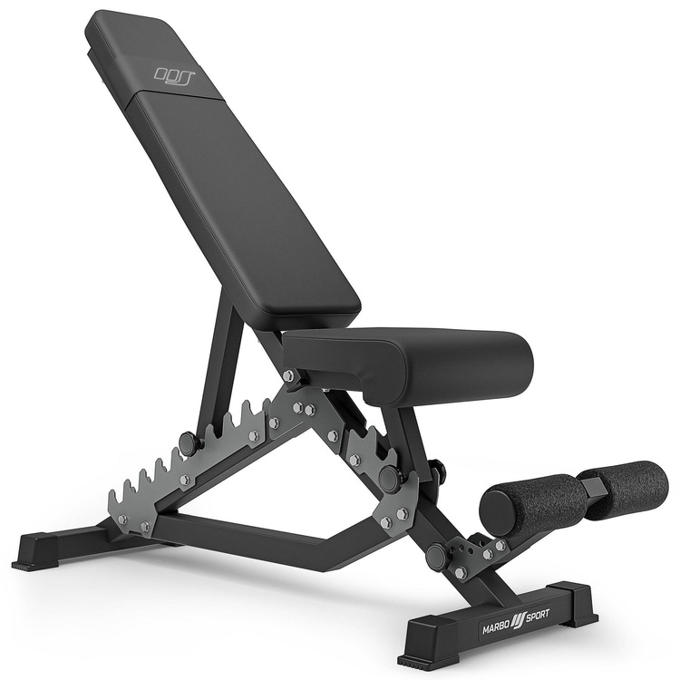 Set MS34_2.0_113KG_G | Doppelseitige Bank + Hantelablage (2 Stück) mit Sicherung + Stangen- und Hantelscheiben gummiert Set 113 kg - Marbo Sport