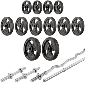 Set MS34_2.0_83KG_G | Doppelseitige Bank + Hantelablage (2 Stück) mit Sicherung + Stangen- und Hantelscheiben gummiert Set 83 kg - Marbo Sport