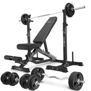 Set MS34_2.0_113KG_G | Doppelseitige Bank + Hantelablage (2 Stück) mit Sicherung + Stangen- und Hantelscheiben gummiert Set 113 kg - Marbo Sport