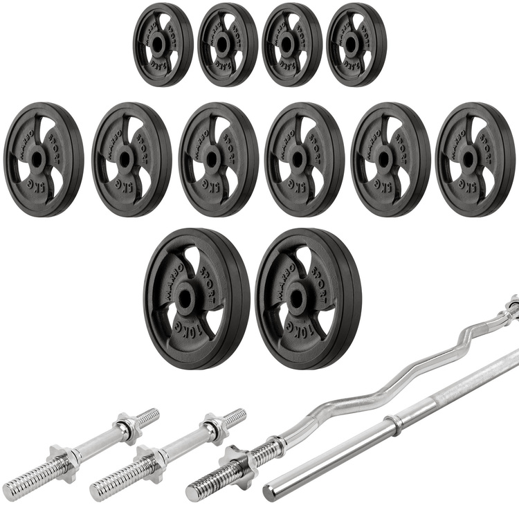 Set MH24_126KG_KIER_G | verstellbare Hantelbank MH-L115 + Langhantelständer MH-S204 + Hantelstangen/Hantelscheiben Set 83 kg - Marbo Sport