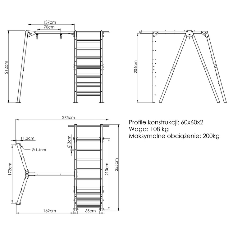 Klettergerüst PREMIUM MO-016 + Schaukel mit Lagern für Klettergerüst PREMIUM MO-017 - Marbo Sport