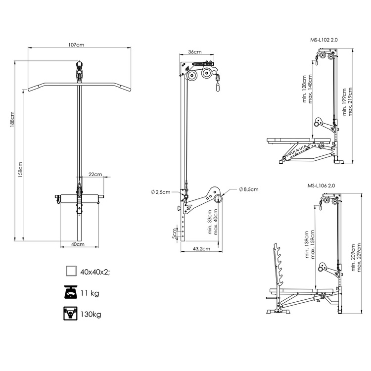 Latzugstation für Hantelbänke MS-W102 2.0 - Marbo Sport