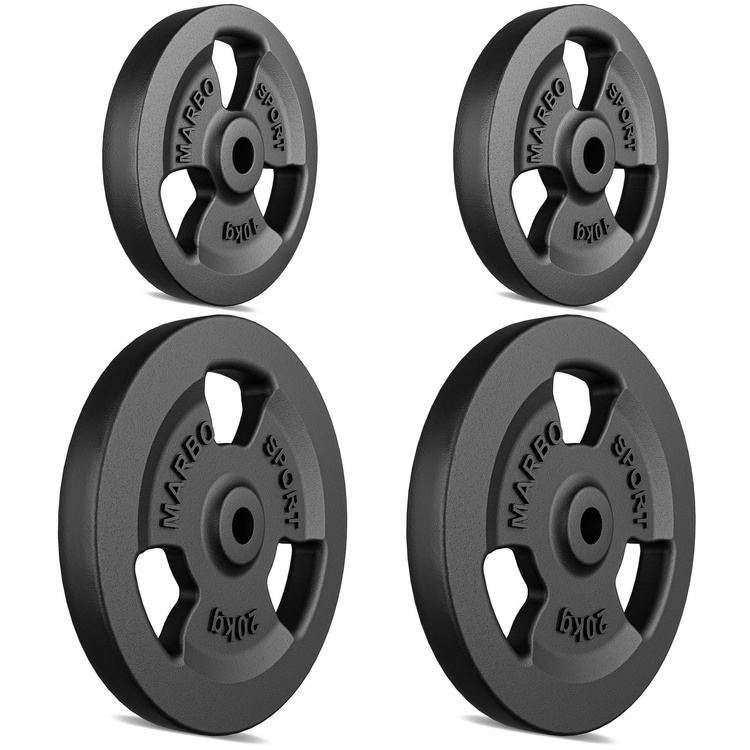 Tri-Grip Guss Hantelscheiben-Set Gewichte mit ø30/31 mm Bohrung | Set 30 kg / 4 x 5 kg + 4 x 2,5 kg - Marbo Sport