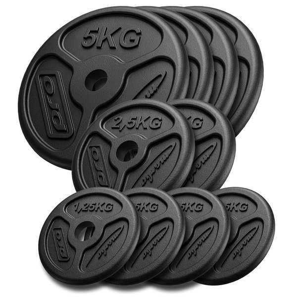 Slim Guss Hantelscheiben-Set Gewichte mit ø30/31 mm Bohrung | Set 30 kg / 4 x 1,25 kg, 2 x 2,5 kg, 4 x 5 kg - Marbo Sport