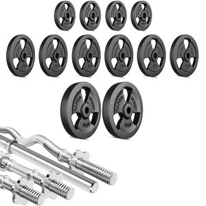 Hantelstangenset Langhantel, SZ-Curlstange, Kurzhantelstangen & Gusseisen Hantelscheiben-Set 3-Grip 83 kg - Marbo Sport